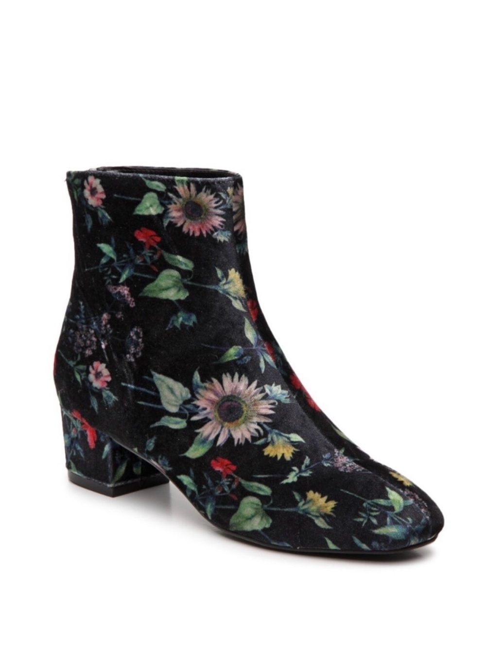 DARK FLORAL SUEDE HEELED BOOTIES